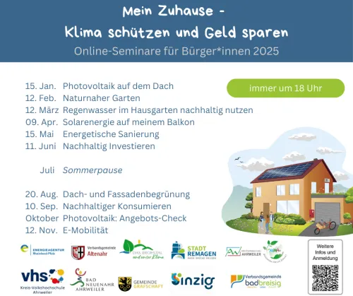 Online Vortragsreihe "Mein Zuhause - Klima schützen und Geld sparen" 2025